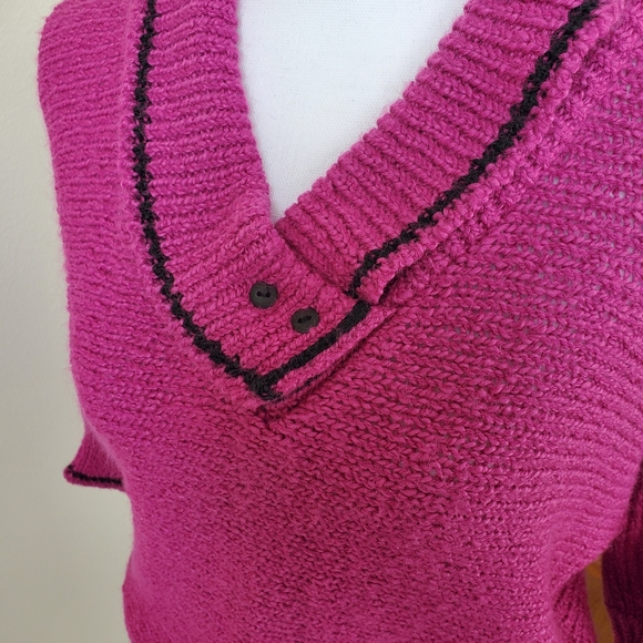 Gitano Womens Vintage Magenta Collared Knit Sweater 3/4 Sleeve V-neck Shawl SzS - Picture 10 of 13